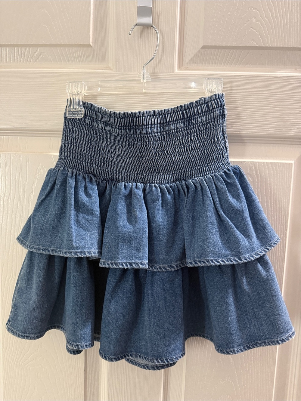 Aerie s/p Smocked Waist Denim Tiered Mini Skirt - Blue